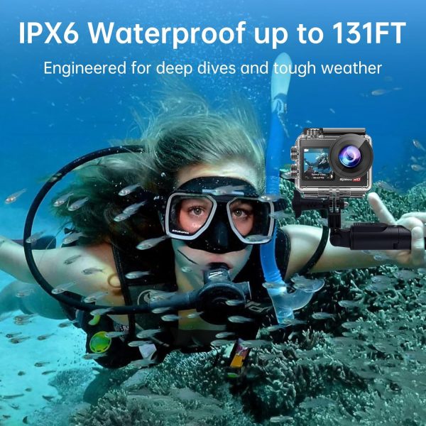 Action Camera 4K60FPS 20MP with Touch Screen EIS Remote Control 131 FT Underwater Camera 5X Zoom Support Video&Photo Editing External Microphone Vlog Camera - Image 4