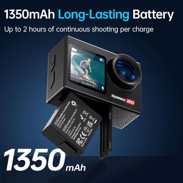 Action Camera 4K60FPS 20MP with Touch Screen EIS Remote Control 131 FT Underwater Camera 5X Zoom Support Video&Photo Editing External Microphone Vlog Camera - Image 7