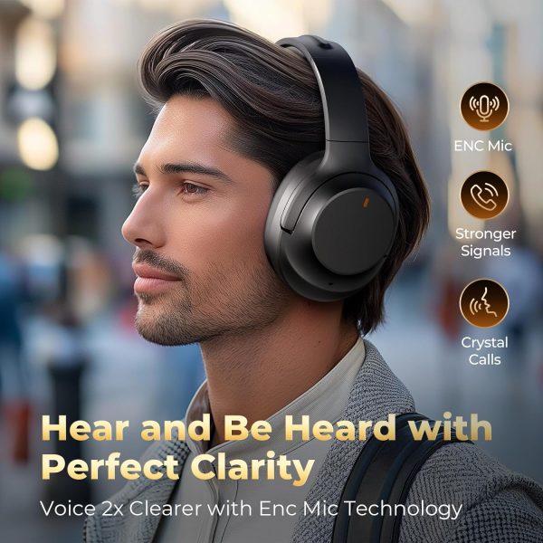 Active Noise Cancelling Headphones, Upgraded Wireless Bluetooth Headphones Over Ear with ENC Mic, HiFi Stereo Deep Bass, Noise Canceling Headphones Lightweight, BT 5.4, for Travel/Office/Home, Black - Image 5