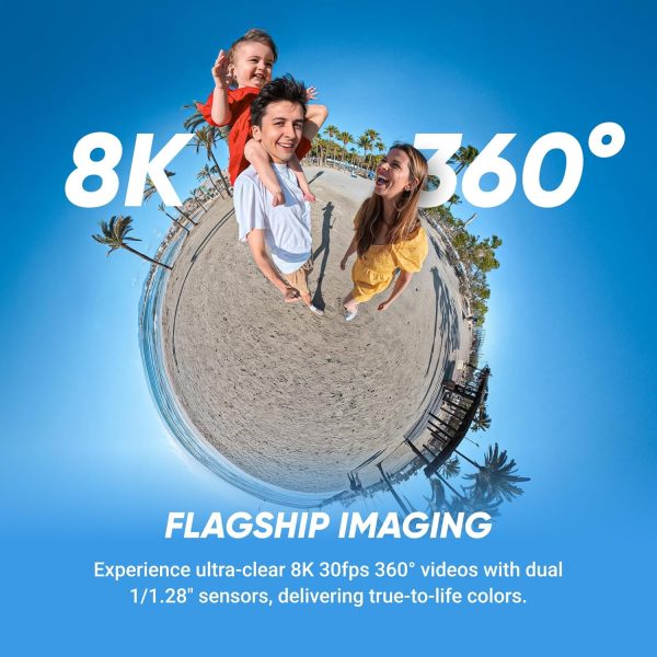 Waterproof 8K 360° Action Camera, Leading Low Light, Invisible Selfie Stick Effect, Rugged and Replaceable Lens, 3-Hour Battery, Built-in Wind Guard, Stabilization, Triple AI Chip Design - Image 2