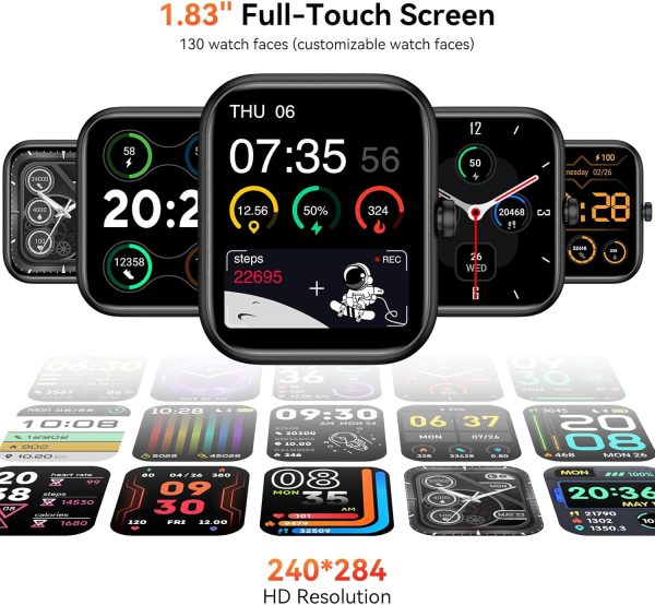 Smart Watch with Alexa Built-in, 1.83" HD Touchscreen, Bluetooth Call/Make Calls, IP68 Waterproof Fitness Tracker with 120+ Sport Modes, 24/7 Heart Rate & Sleep Monitor for iOS/Android (Black) - Image 3