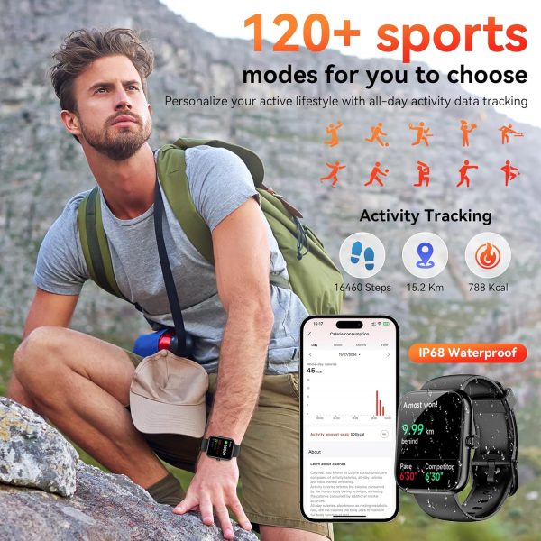 Smart Watch with Alexa Built-in, 1.83" HD Touchscreen, Bluetooth Call/Make Calls, IP68 Waterproof Fitness Tracker with 120+ Sport Modes, 24/7 Heart Rate & Sleep Monitor for iOS/Android (Black) - Image 4