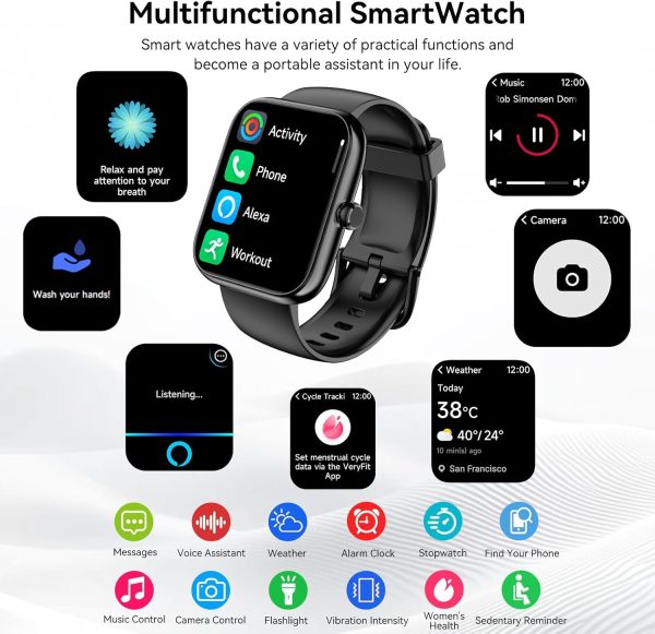 Smart Watch with Alexa Built-in, 1.83" HD Touchscreen, Bluetooth Call/Make Calls, IP68 Waterproof Fitness Tracker with 120+ Sport Modes, 24/7 Heart Rate & Sleep Monitor for iOS/Android (Black) - Image 6