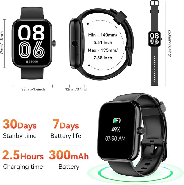 Smart Watch with Alexa Built-in, 1.83" HD Touchscreen, Bluetooth Call/Make Calls, IP68 Waterproof Fitness Tracker with 120+ Sport Modes, 24/7 Heart Rate & Sleep Monitor for iOS/Android (Black) - Image 7