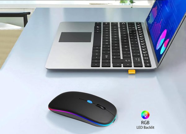 Wireless Bluetooth Mouse Rechargeable Laptop Mice with LED Use Portable(BT5.2 and USB 2.4G) Dual Mode Connection Silent Slim Computer Mouse for Laptop/iPad Tablet/Apple MacBook/PC (Black) - Image 3