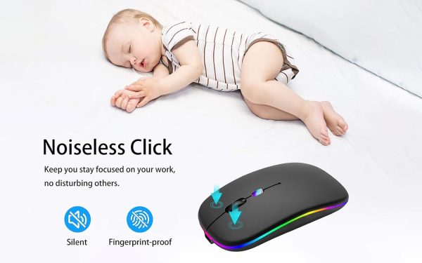 Wireless Bluetooth Mouse Rechargeable Laptop Mice with LED Use Portable(BT5.2 and USB 2.4G) Dual Mode Connection Silent Slim Computer Mouse for Laptop/iPad Tablet/Apple MacBook/PC (Black) - Image 4