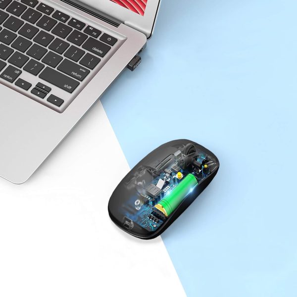 Wireless Bluetooth Mouse Rechargeable Laptop Mice with LED Use Portable(BT5.2 and USB 2.4G) Dual Mode Connection Silent Slim Computer Mouse for Laptop/iPad Tablet/Apple MacBook/PC (Black) - Image 5