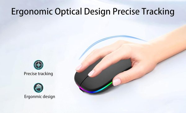 Wireless Bluetooth Mouse Rechargeable Laptop Mice with LED Use Portable(BT5.2 and USB 2.4G) Dual Mode Connection Silent Slim Computer Mouse for Laptop/iPad Tablet/Apple MacBook/PC (Black) - Image 8